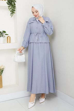 ست بالاتنه و پائین تنه حجاب طوسی زنانه A-line modapark.ist - کد 940126606