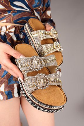 دمپائی طلائی زنانه پاشنه تخت Birikon - کد 940108448