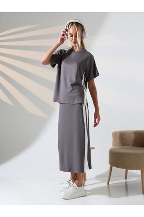 ست بالاتنه و پائین تنه طوسی زنانه بافتنی VirtuStore - کد 940144519