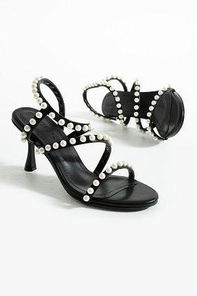 صندل مشکی زنانه پاشنه نازک Gökçe Shoes - کد 940213035