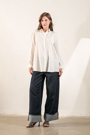 پیراهن سفید زنانه اورسایز GÖMLEX - کد 936240027