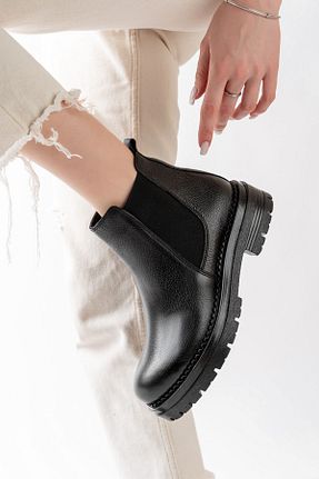 بوت / نیم بوت مشکی زنانه چرم خالص Dericalle shoes - کد 773810723