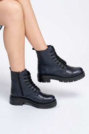 بوت / نیم بوت سرمه ای زنانه چرم خالص Dericalle shoes - کد 778796656