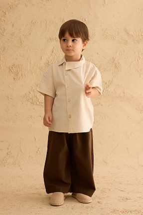 پیراهن بژ بچه گانه یقه پیراهنی Fahhar Kids - کد 940752812