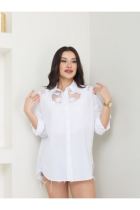 پیراهن سفید زنانه Relaxed AKA Butik - کد 940544424