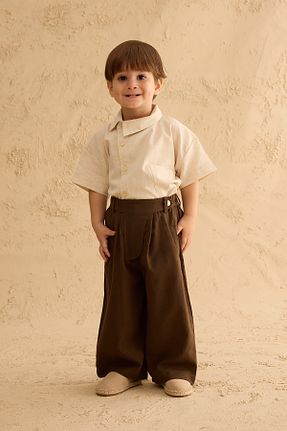 شلوار قهوه ای بچه گانه مخلوط کتان Fahhar Kids - کد 940695442