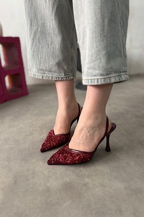 کفش پاشنه بلند کلاسیک زرشکی زنانه نقره SHOEBELLAS - کد 940349046
