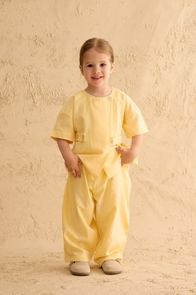 ست بالاتنه و پائین تنه زرد بچه گانه مخلوط کتان Fahhar Kids - کد 940759864