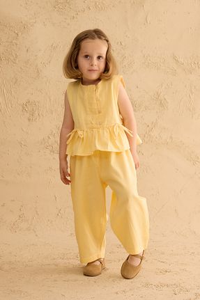 ست بالاتنه و پائین تنه زرد بچه گانه مخلوط کتان Fahhar Kids - کد 940756767