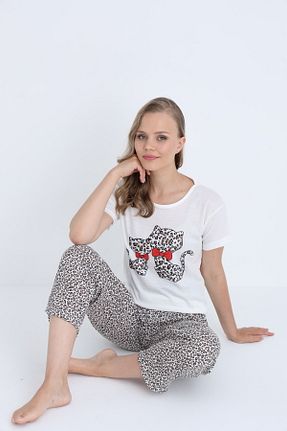 ست لباس راحتی سفید زنانه پلنگی STELLAPİNK - کد 940359794