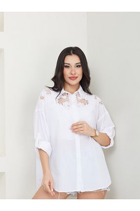 پیراهن سفید زنانه Relaxed AKA Butik - کد 940544424