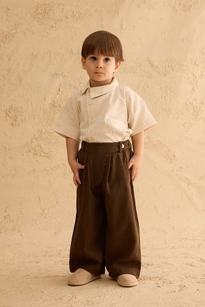 شلوار قهوه ای بچه گانه مخلوط کتان Fahhar Kids - کد 940695442