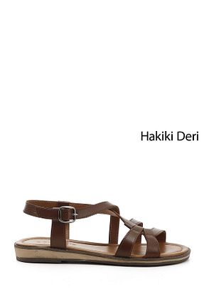 صندل قهوه ای زنانه پاشنه تخت GÖNDERİ(R) - کد 930043637