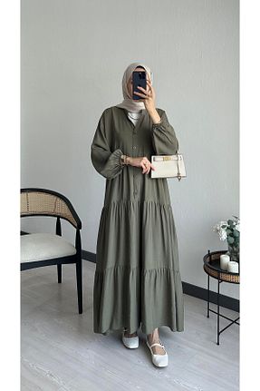 لباس حجاب خاکی زنانه اورسایز feiruz - کد 940603380