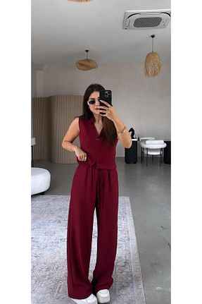 ست بالاتنه و پائین تنه زرشکی زنانه بافتنی mor butik - کد 940597992