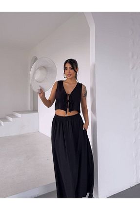 ست بالاتنه و پائین تنه مشکی زنانه پنبه ای ILLE - کد 940674157