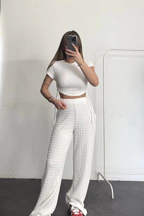 ست بالاتنه و پائین تنه سفید زنانه بافتنی MOZENA - کد 940682165