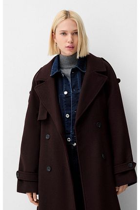 پالتو پشمی زرشکی زنانه اورسایز Butik - کد 940692242