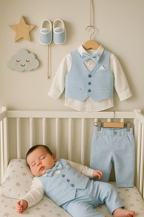 ست نوزادی آبی بچه گانه پنبه ای Cherub Baby - کد 878782518