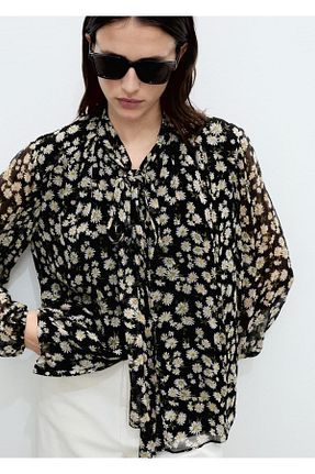 بلوز مشکی زنانه گلدار MANGO - کد 899761410