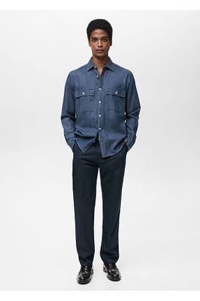 پیراهن سرمه ای مردانه رگولار MANGO Man - کد 898627686