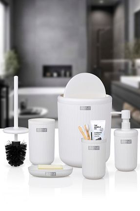ست حمام سفید پلاستیک Okyanus Home - کد 653233537