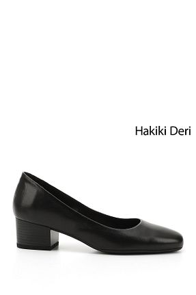کفش پاشنه بلند کلاسیک مشکی زنانه چرم خالص GÖNDERİ(R) - کد 50319353