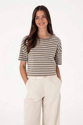 تیشرت قهوه ای زنانه اورسایز U.S. Polo Assn. - کد 929157550