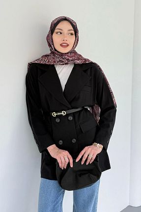 پالتو پشمی مشکی زنانه اورسایز Modaensarbutik - کد 898102354