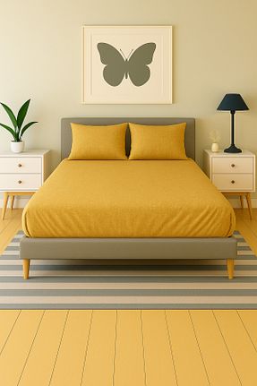 ست ملحفه دونفره زرد پنبه ای Home - کد 890665760