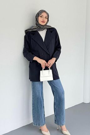 پالتو پشمی سرمه ای زنانه رگولار Modaensarbutik - کد 898102382