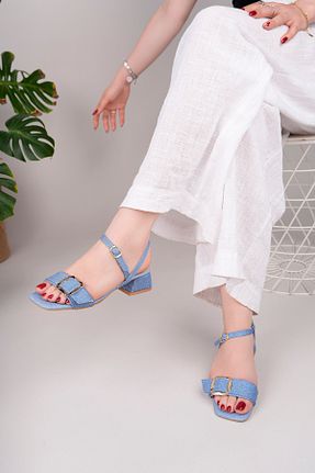 صندل آبی زنانه پاشنه تخت EREN POLAT - کد 939088005
