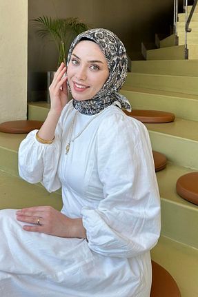 روسری قهوه ای پلی استر lamelif - کد 939115386