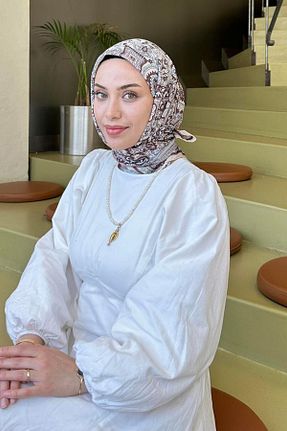 روسری بژ پلی استر lamelif - کد 939131279