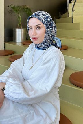 روسری آبی پلی استر lamelif - کد 939115376