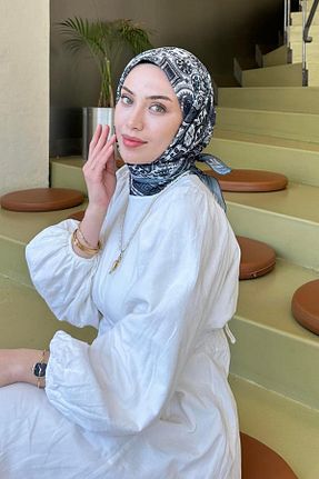روسری طوسی پلی استر lamelif - کد 939115513