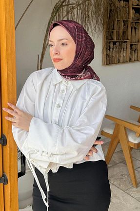 روسری زرشکی پلی استر lamelif - کد 939125725