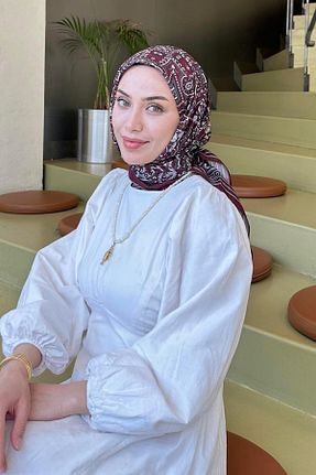 روسری زرشکی پلی استر lamelif - کد 939115350