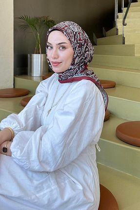 روسری زرشکی پلی استر lamelif - کد 939125661