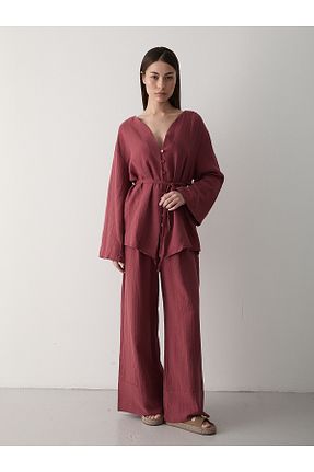 ست بالاتنه و پائین تنه زرشکی زنانه بافتنی Laluvia - کد 902103844