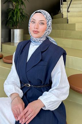 روسری آبی پلی استر lamelif - کد 939114683