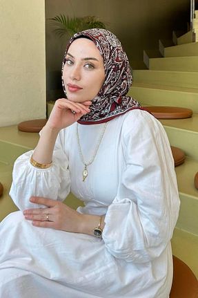 روسری زرشکی پلی استر lamelif - کد 939125661