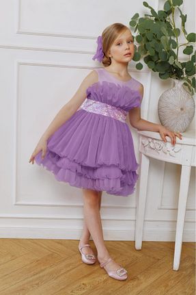 لباس مجلسی و فارغ التحصیلی بنفش بچه گانه بدون آستین By Feyza Kids Collection - کد 937512715