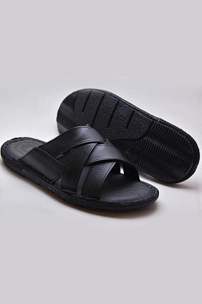 دمپائی مشکی مردانه چرم خالص Waresta - کد 939140639