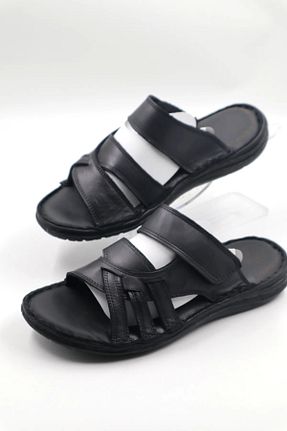 دمپائی مشکی مردانه چرم خالص Waresta - کد 939140695
