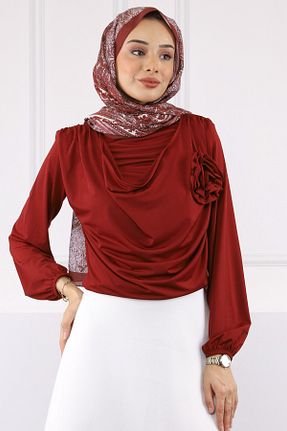 بلوز حجاب زرشکی زنانه رگولار İmajButik - کد 939138301