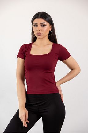 بادی زرشکی زنانه یقه مربعی KHAB PREMİUM - کد 920533239