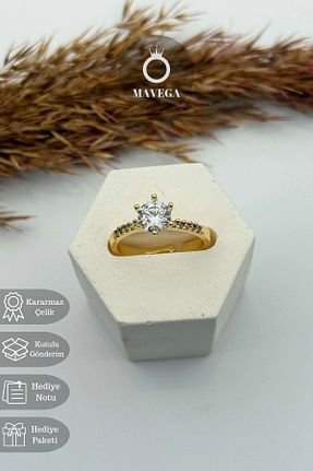 انگشتر استیل (فولاد) زرد زنانه استیل ضد زنگ MAVEGA - کد 894108714