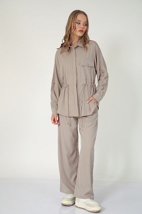 ست بالاتنه و پائین تنه قهوه ای زنانه بافتنی Suede Style - کد 939258081