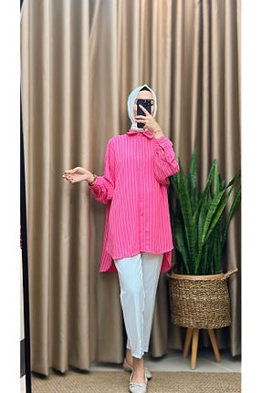 تونیک حجاب صورتی زنانه پنبه پلی استر MERVE TESETTÜR - کد 939705719
